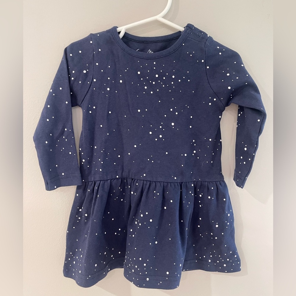 City Mouse Navy Blue Long Sleeve Dress with White Dots